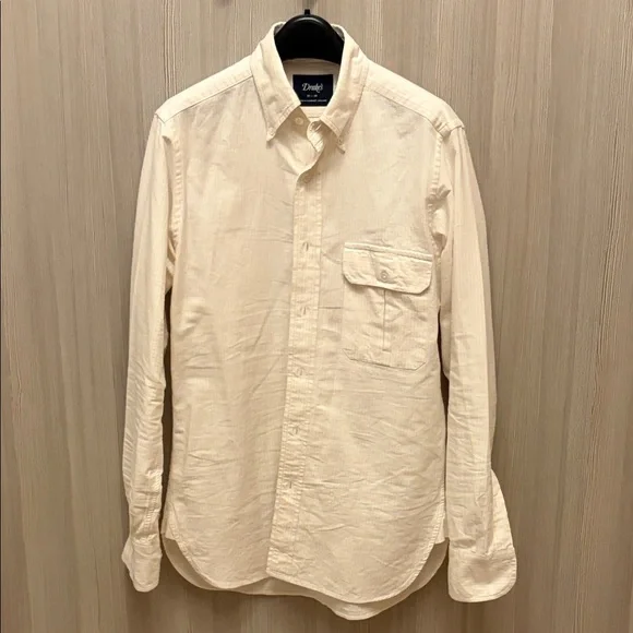 Drakes - Cream Ticking Stripe Cotton Oxford Cloth Button-Down Shirt - Size 15 - Picture 1 of 8
